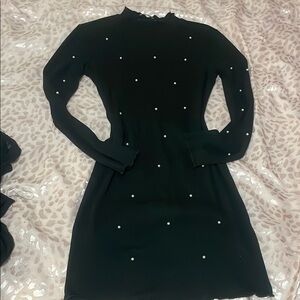 Elegant Black Dress with Pearl Accents